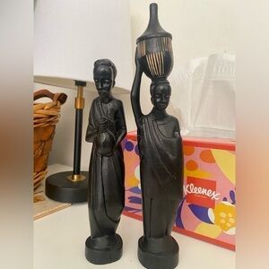 Vintage Burundi Tutsi Tribe All Black Figurines Man & Woman with Child 1985